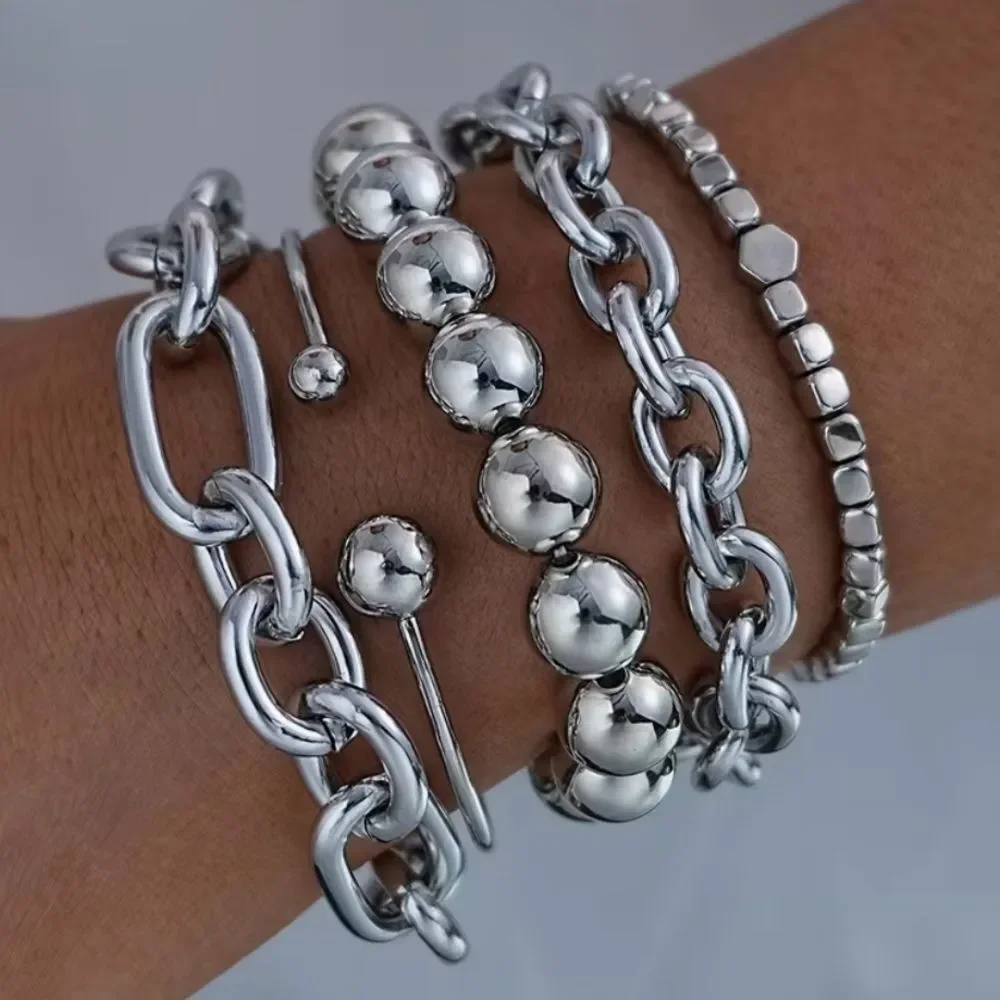 🩶 NEW Sterling Silver Plated MultiChain Bracelet Stack Women's Silver Bracelet 🩶